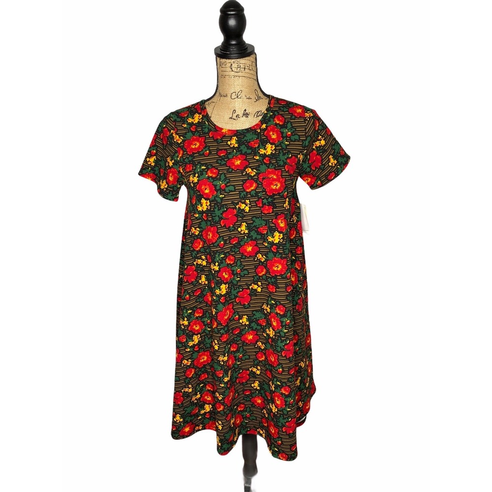 Lularoe Dress XXS Women's Ladies Carly Dress Fit Flare Floral Stretch‎ 4645